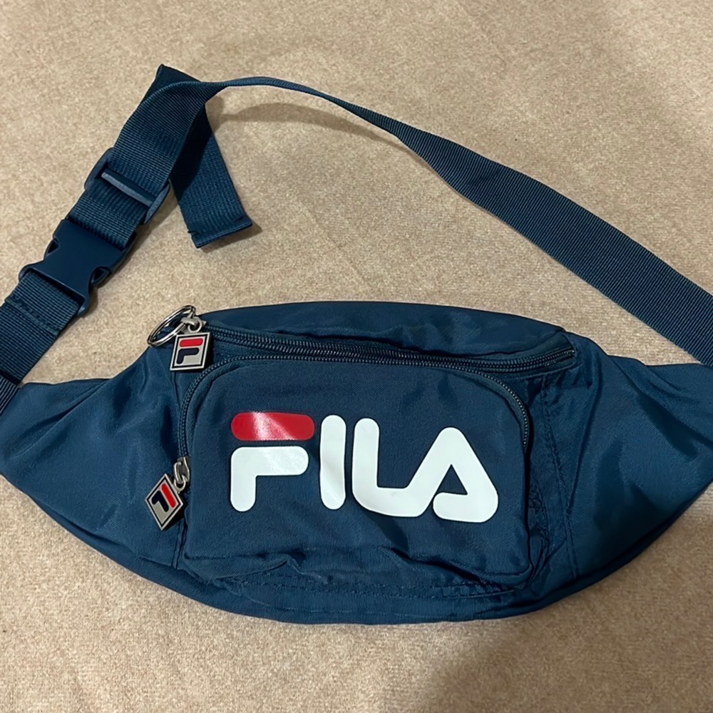 FILA Blue Logo Belt Bag/Fanny Pack - Adjustable with 3 zipper pouches EUC